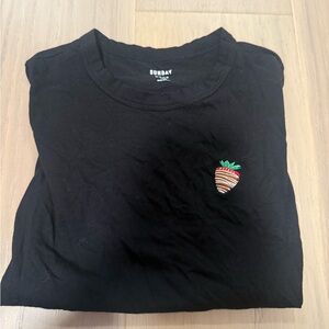 Sunday Black Tee with Strawberry Patch
